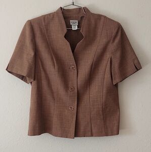 Dorby Size 14 Brown Short Sleeve Vintage Blazer Dress Jacket
